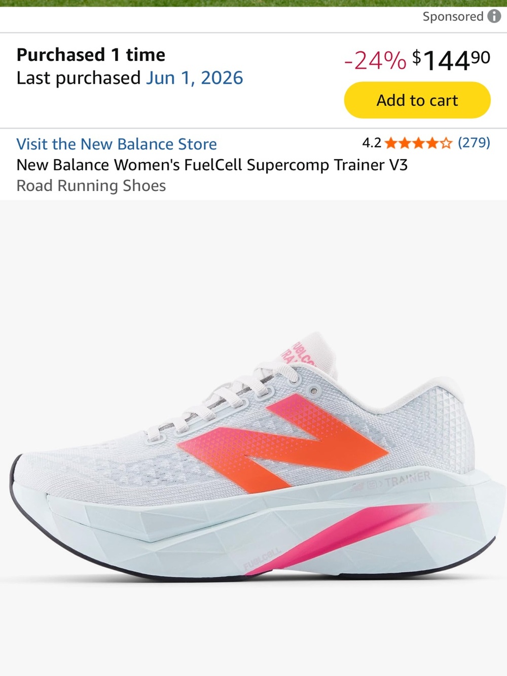 New Balance Women's White Athletic Shoes with Orange and Pink Accents